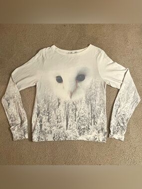 Wildfox White Snowy Owl Pullover Sweater Forest Winter XS